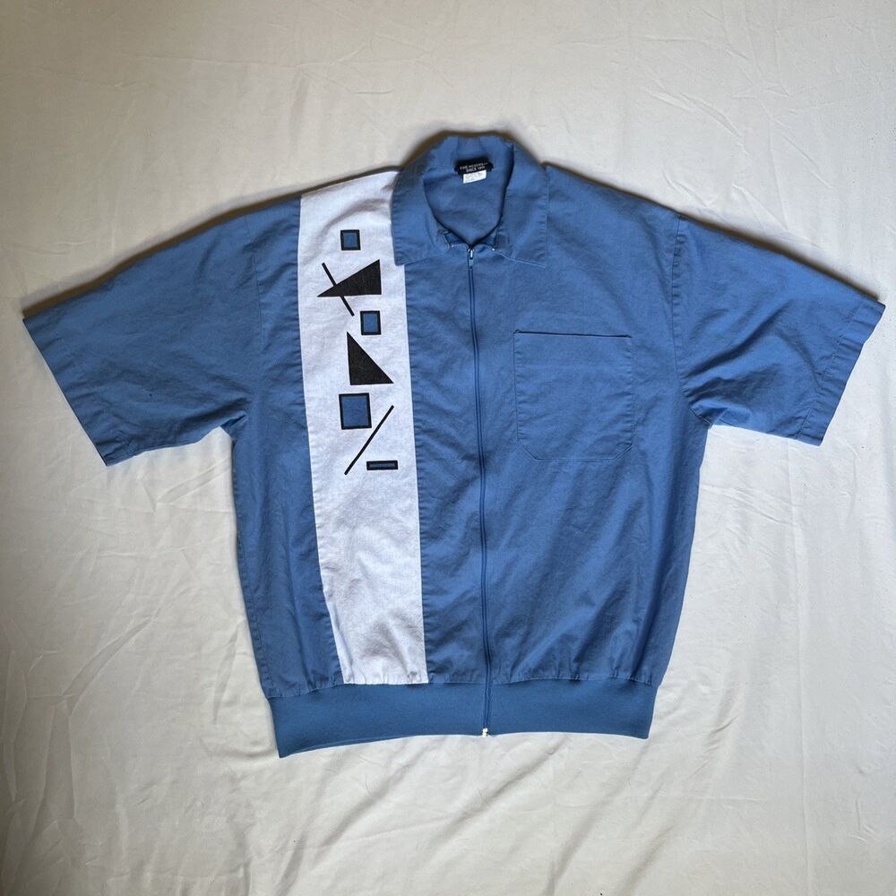VTG 90s John Blair Full Zip Golf Short Sleeve Polo Jacket Men M Blue Grandpa Dad